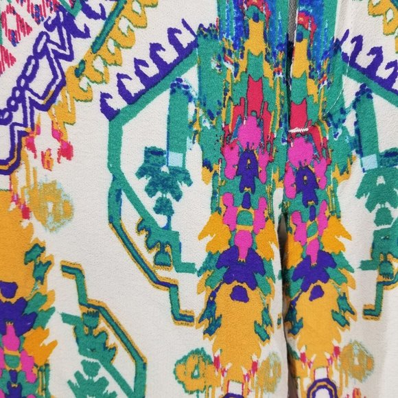 Zara Printed Flare Trousers Boho Multicolor Teal Orange Purple Ikat Blogger Fave - Picture 8 of 10